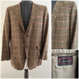 Vintage Carolcrest 2 Button Houndstooth Suit Jacket Blazer Brown Black Sz 40 SG